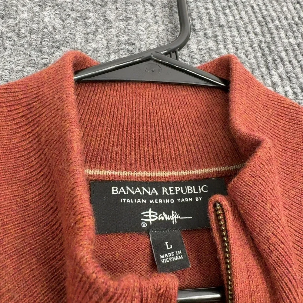 Banana Republic Sweater Mens L Orange‎ Merino Wool Quarter Zip Baruffa Casual